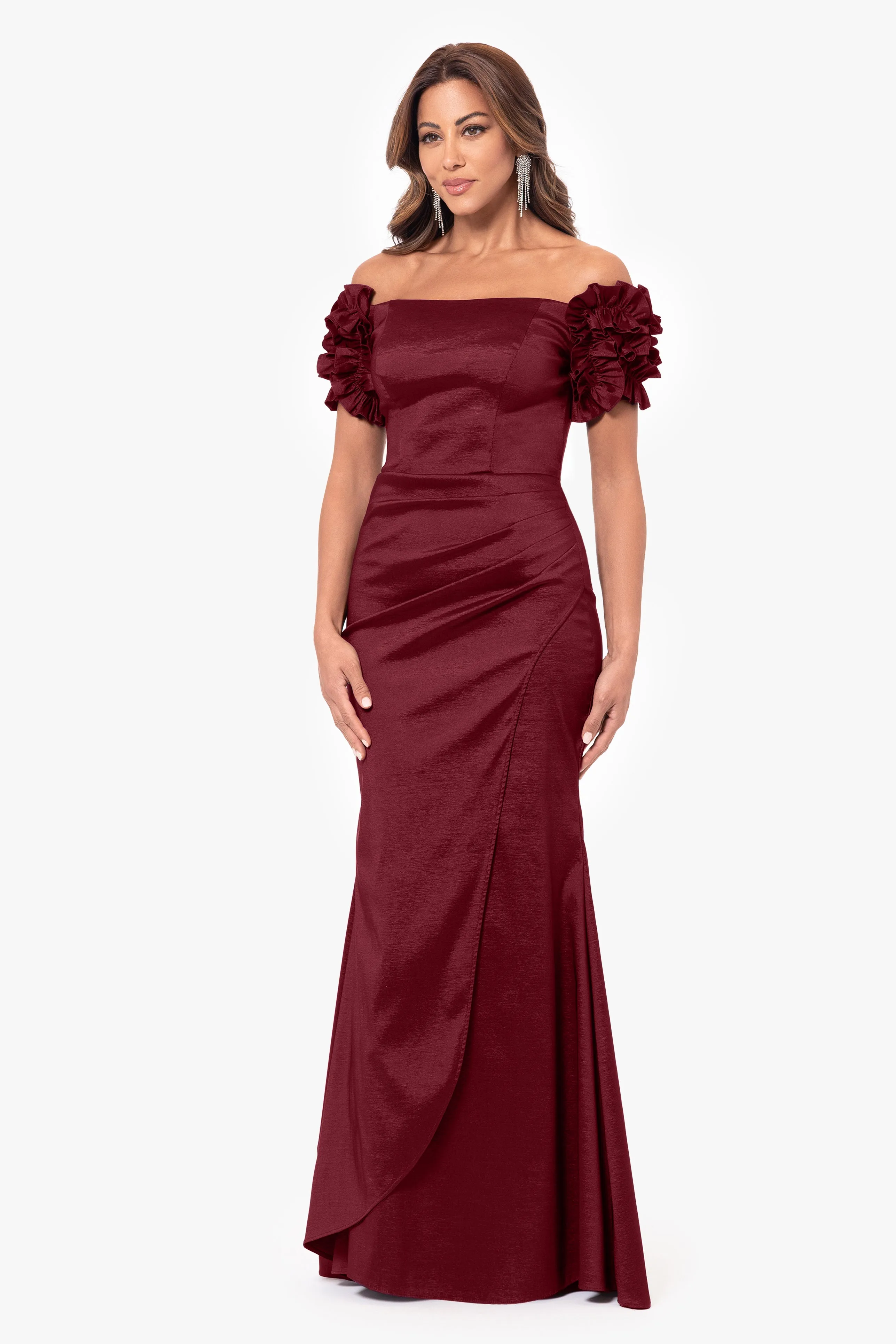 Petite "Melinda" Long off the Shoulder Flower Sleeve Dress sold by Xscape product image thumbnail 4