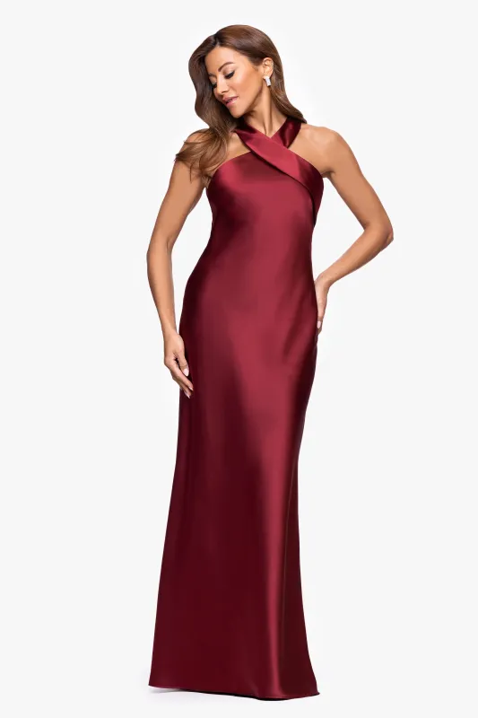 "Francesca" Satin Halter Tie Neck Floor Length Dress sold by Xscape