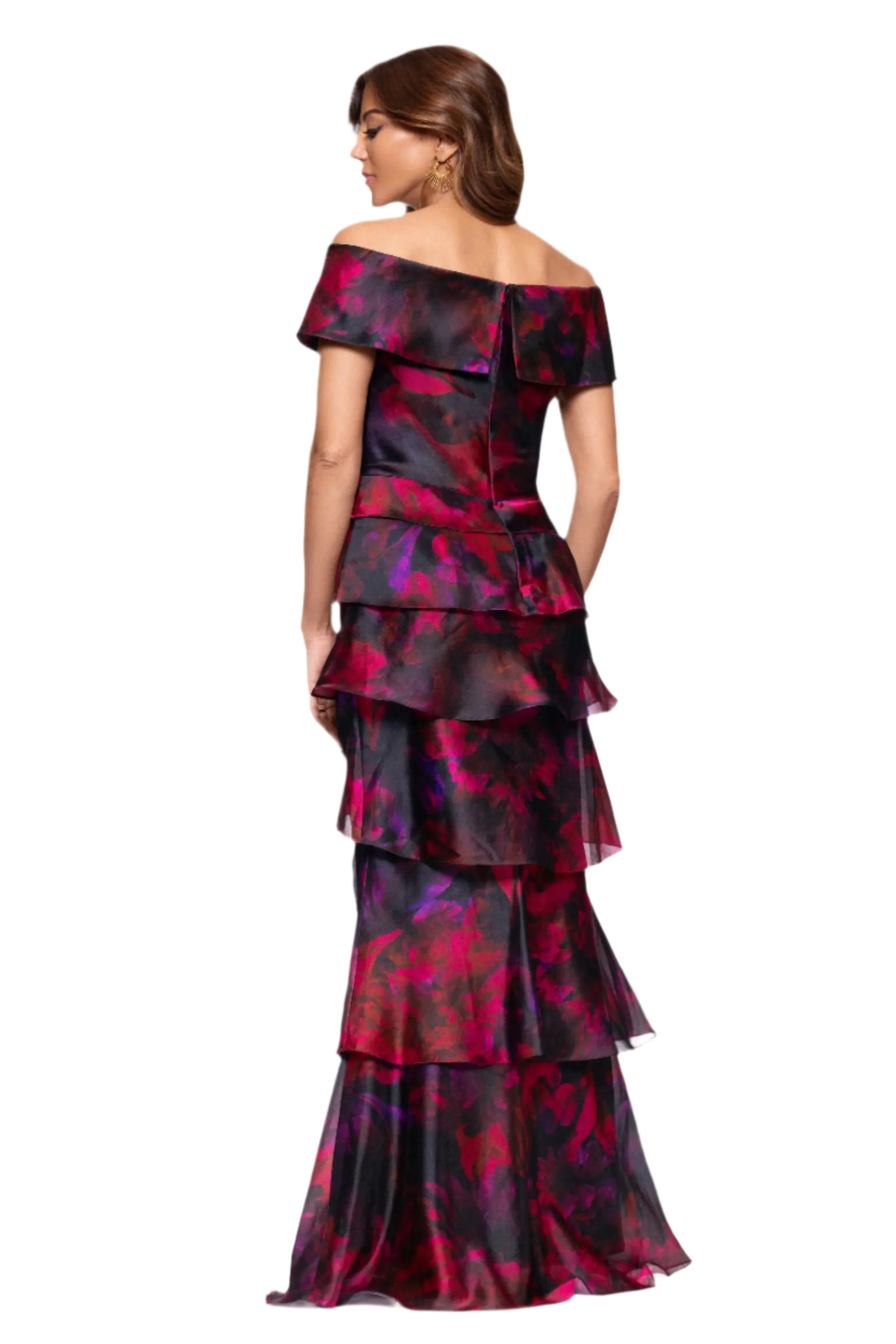 "Brie" Print Organza Off the Shoulder Tiered Floor Length Dress sold by Xscape product image thumbnail 2