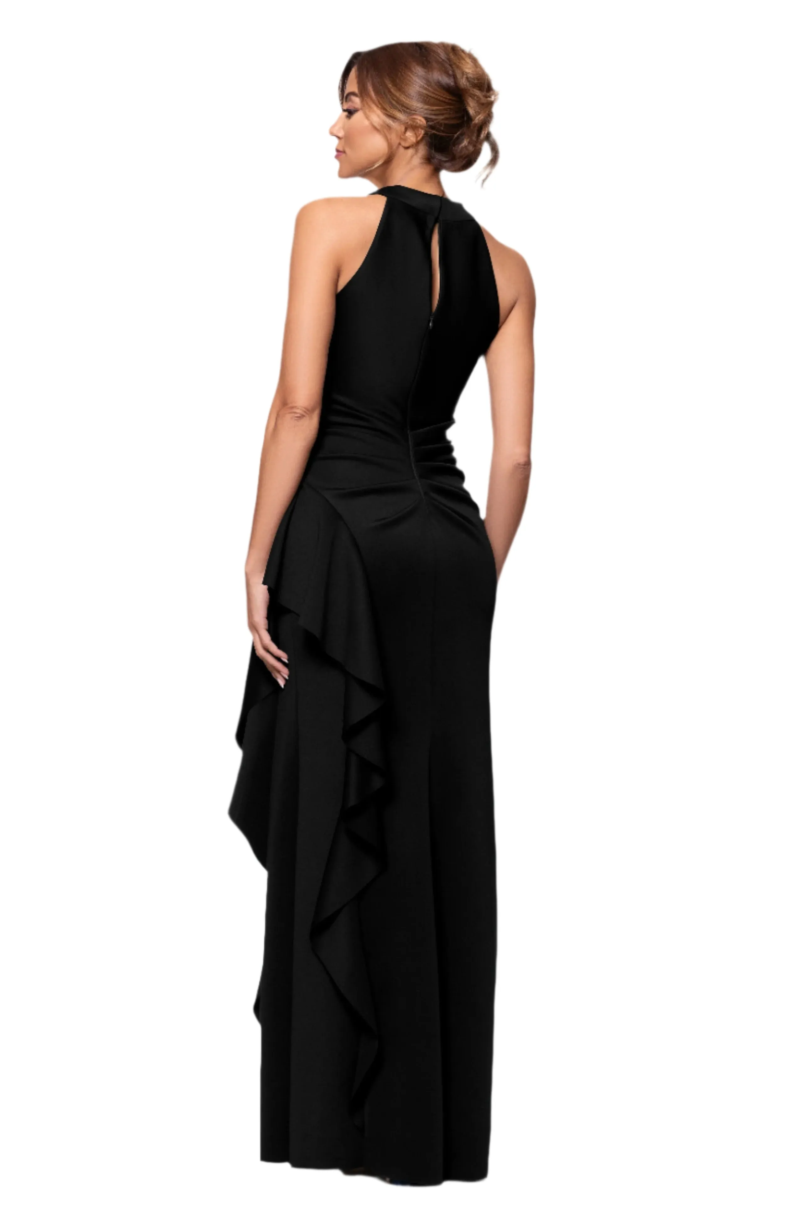 Petite "Gigi" Scuba Cross Neck Ruffle Floor Length Dress sold by Xscape product image thumbnail 3