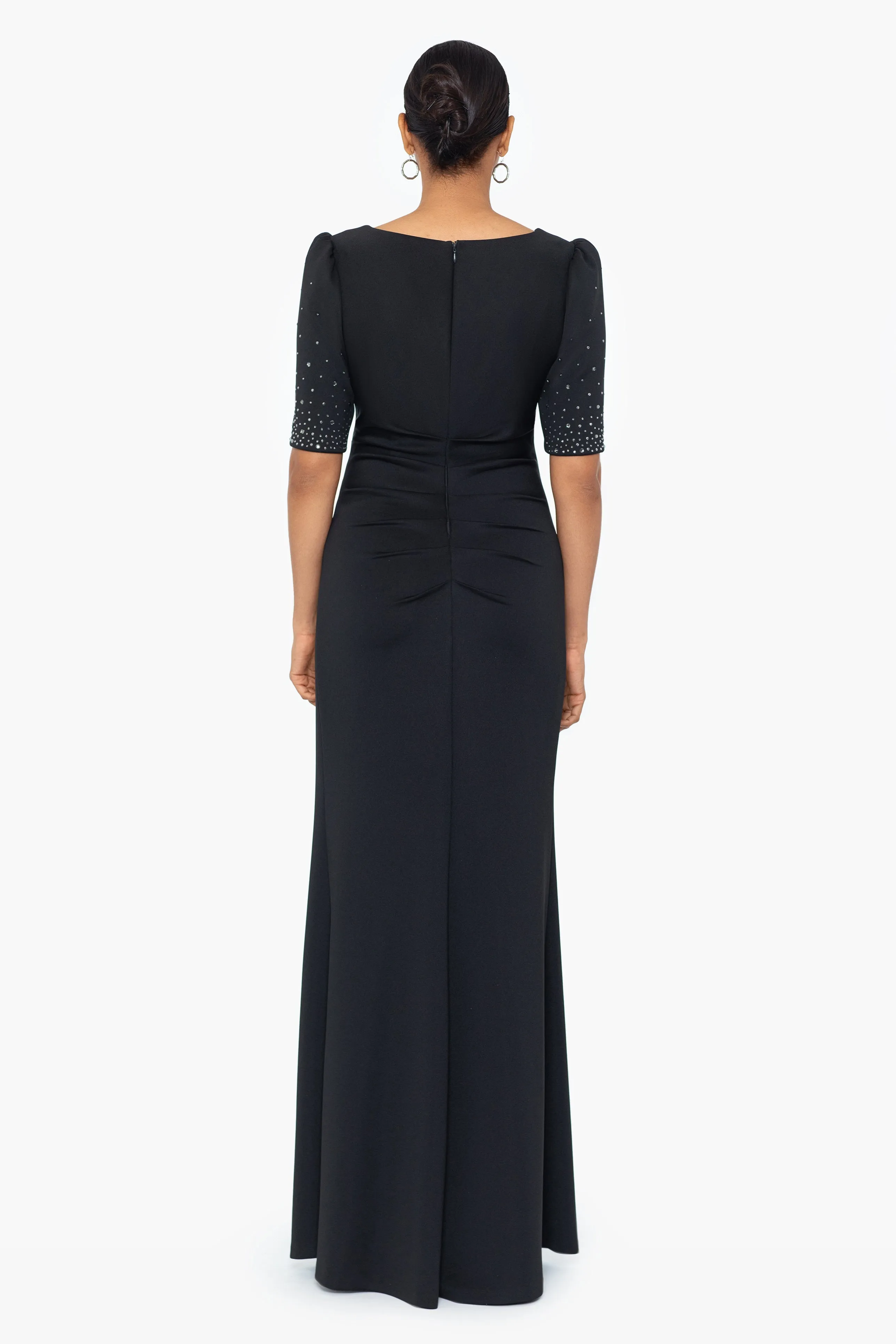 "Tonya" Scuba Crepe Short Sleeve Rhinestone Embellished Floor Length Dress sold by Xscape product image thumbnail 3