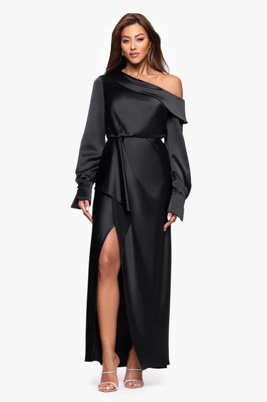 "Maria" Satin Drop Shoulder Long Sleeve Floor Length Dress sold by Xscape