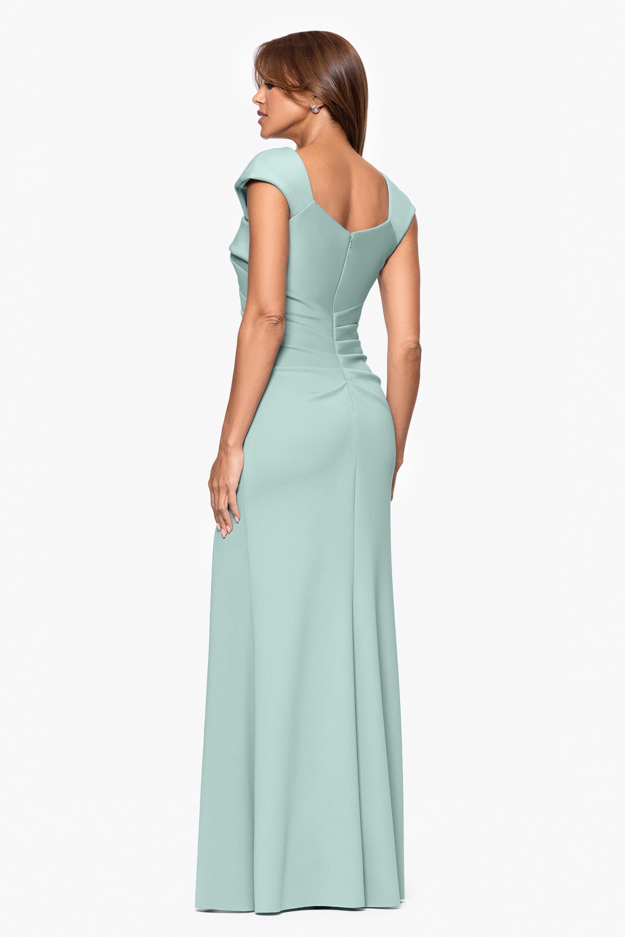 "Lenore " Long Asymmetrical Neckline Scuba Dress sold by Xscape product image thumbnail 3