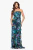 Petite "Adeline" Print Chiffon Strapless Ruffle Floor Length Dress sold by Xscape