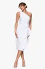 Petite "Carrie" Techno Scuba One Shoulder Knee Length Ruffle Dress sold by Xscape