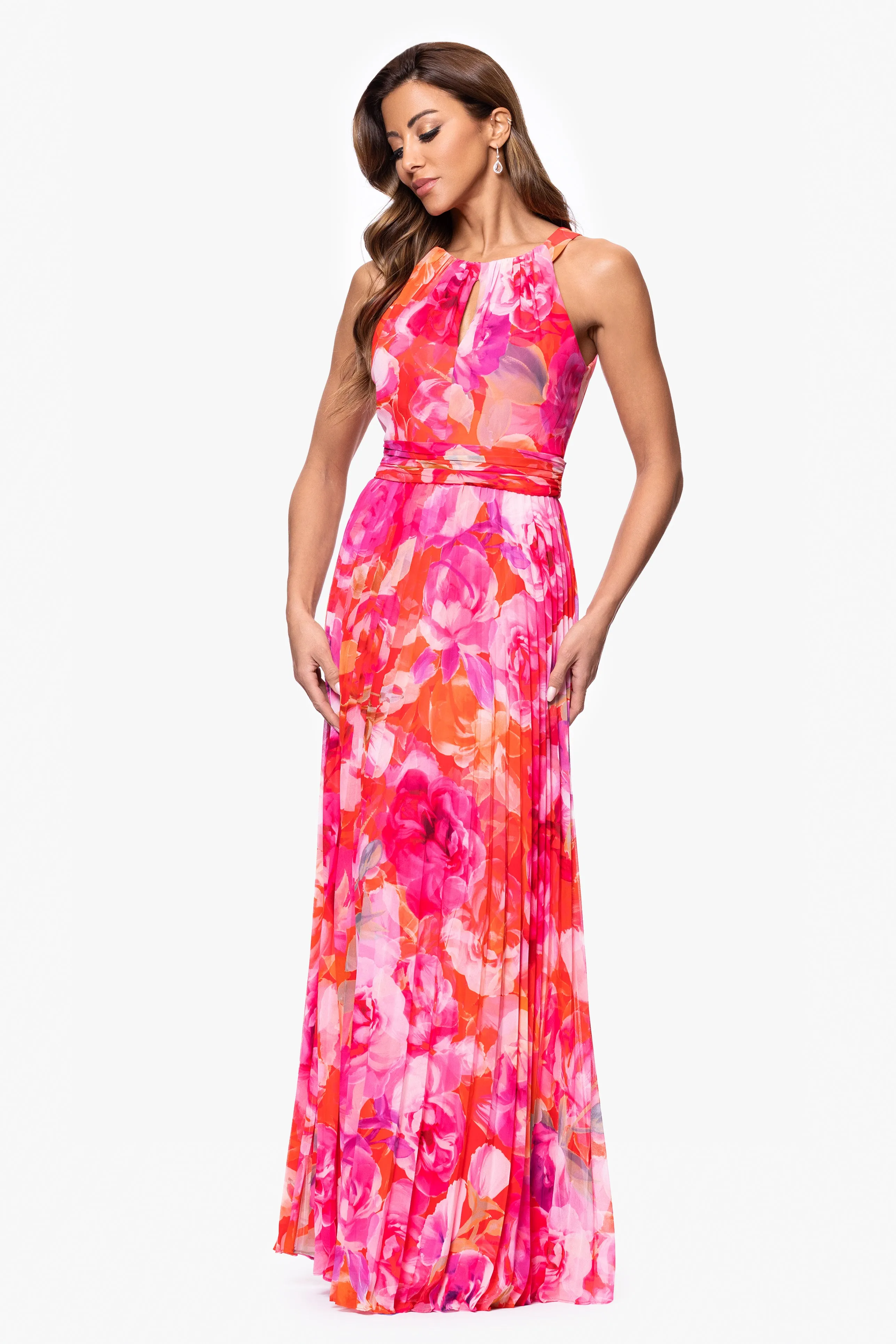 Petite "Amina" Chiffon Print Floor Length Dress sold by Xscape product image thumbnail 4