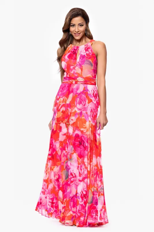 "Amina" Chiffon Print Floor Length Dress sold by Xscape