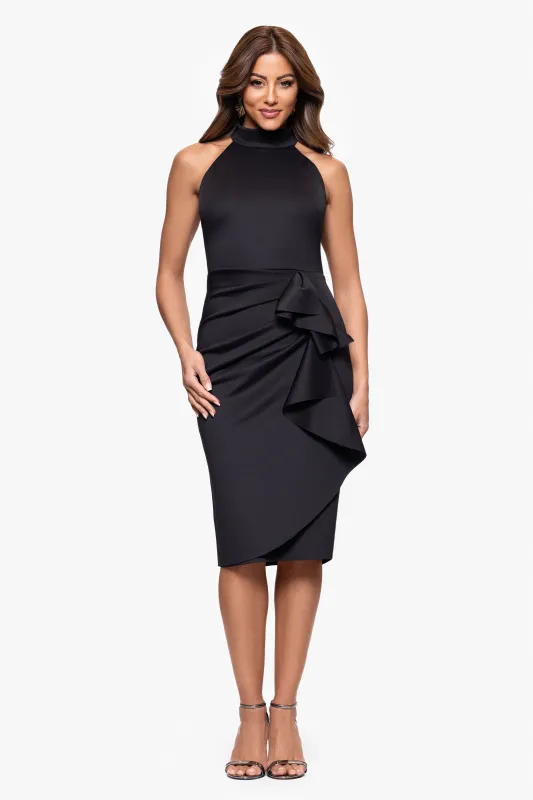 "Sophie" Techno Scuba Ruffle Knee Length Dress sold by Xscape