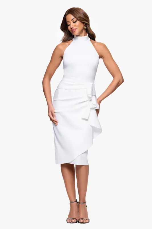 "Sophie" Techno Scuba Ruffle Knee Length Dress sold by Xscape