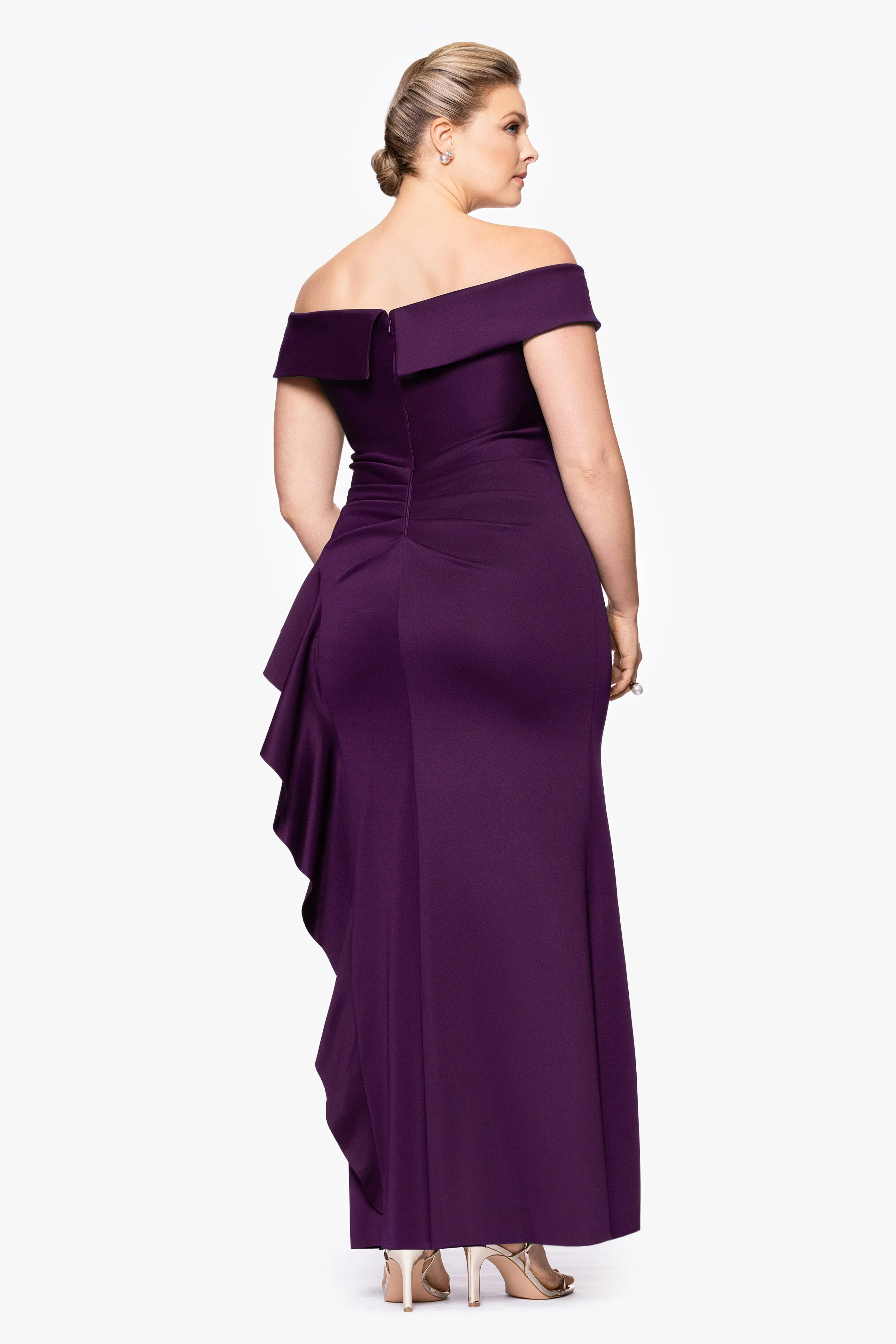 Plus "Dolly" Techno Scuba Off the Shoulder Ruffle Floor Length Dress sold by Xscape product image thumbnail 3