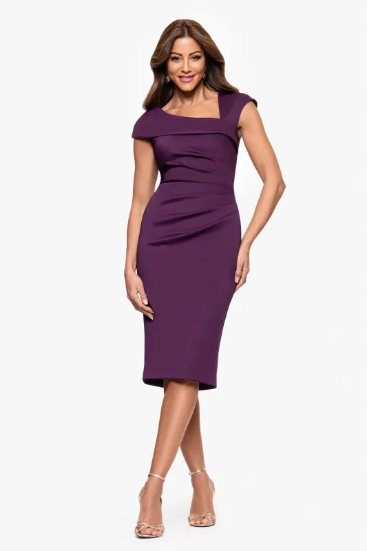"Lyla" Techno Scuba Asymmetrical Neckline Knee Length Dress sold by Xscape