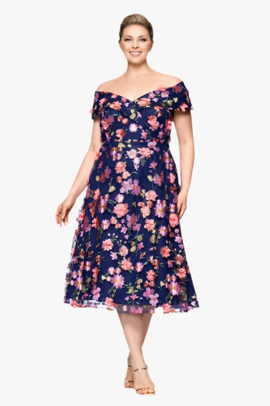 Plus "Daniela" All Over 3D Embellished Off the Shoulder Midi Dress sold by Xscape