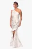 Petite "Paula" Jacquard One Shoulder Ruffle Floor Length Dress sold by Xscape