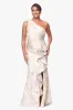 Petite "Paula" Jacquard One Shoulder Ruffle Floor Length Dress sold by Xscape