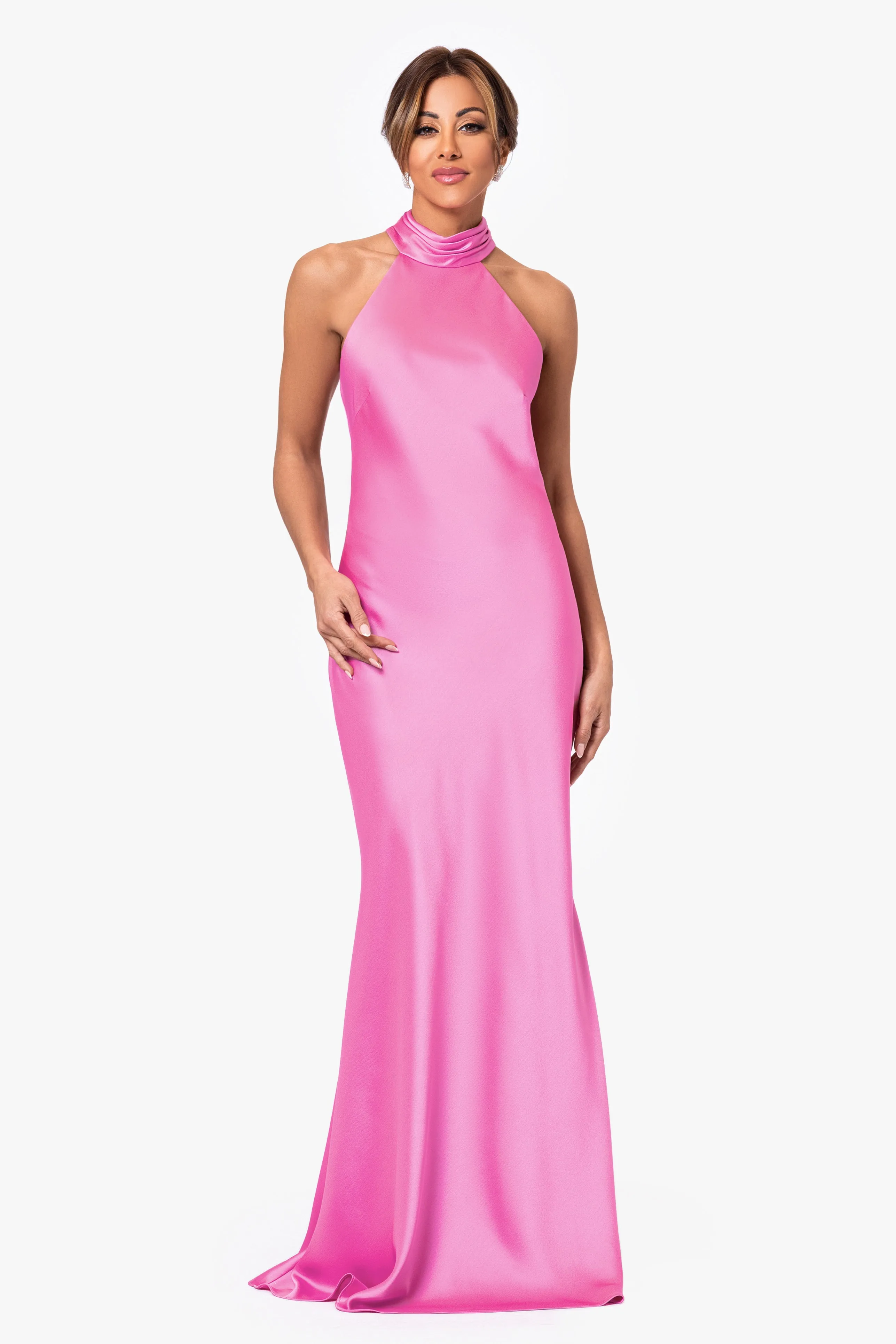 "Roxanna" Satin Halter Neck Floor Length Dress sold by Xscape