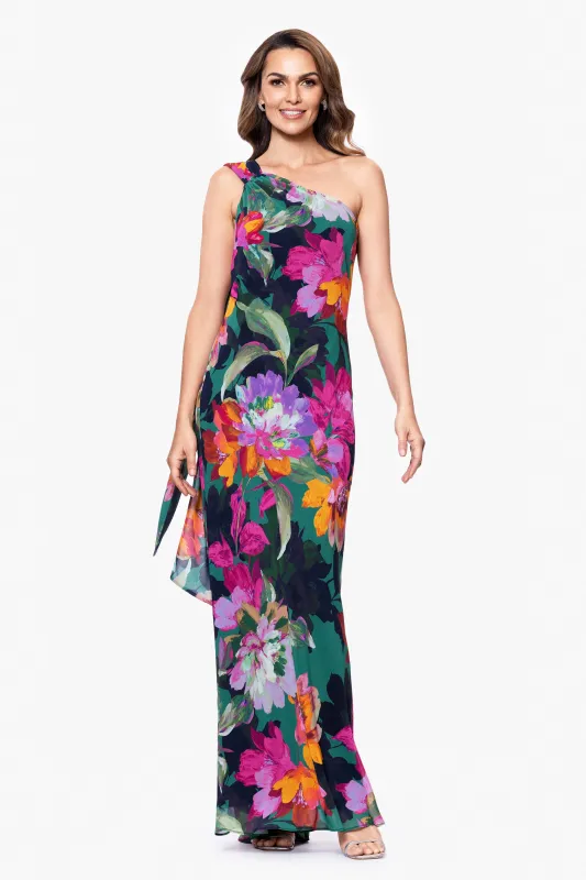 "Michelle" Print Chiffon One Shoulder Floor Length Dress sold by Xscape