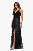 Petite "Iris" Jersey Knit V-Neck Raised Flower Long Dress sold by Xscape
