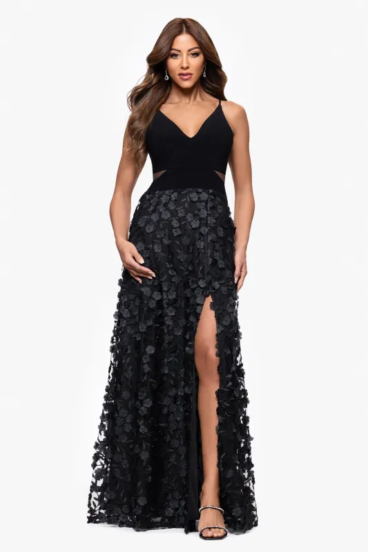 Petite "Iris" Jersey Knit V-Neck Raised Flower Long Dress sold by Xscape
