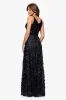 Petite "Iris" Jersey Knit V-Neck Raised Flower Long Dress sold by Xscape