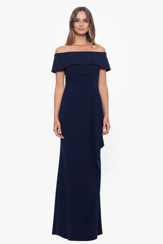 "Lindsay" Long Scuba Crepe Off the Shoulder Dress made by Xscape