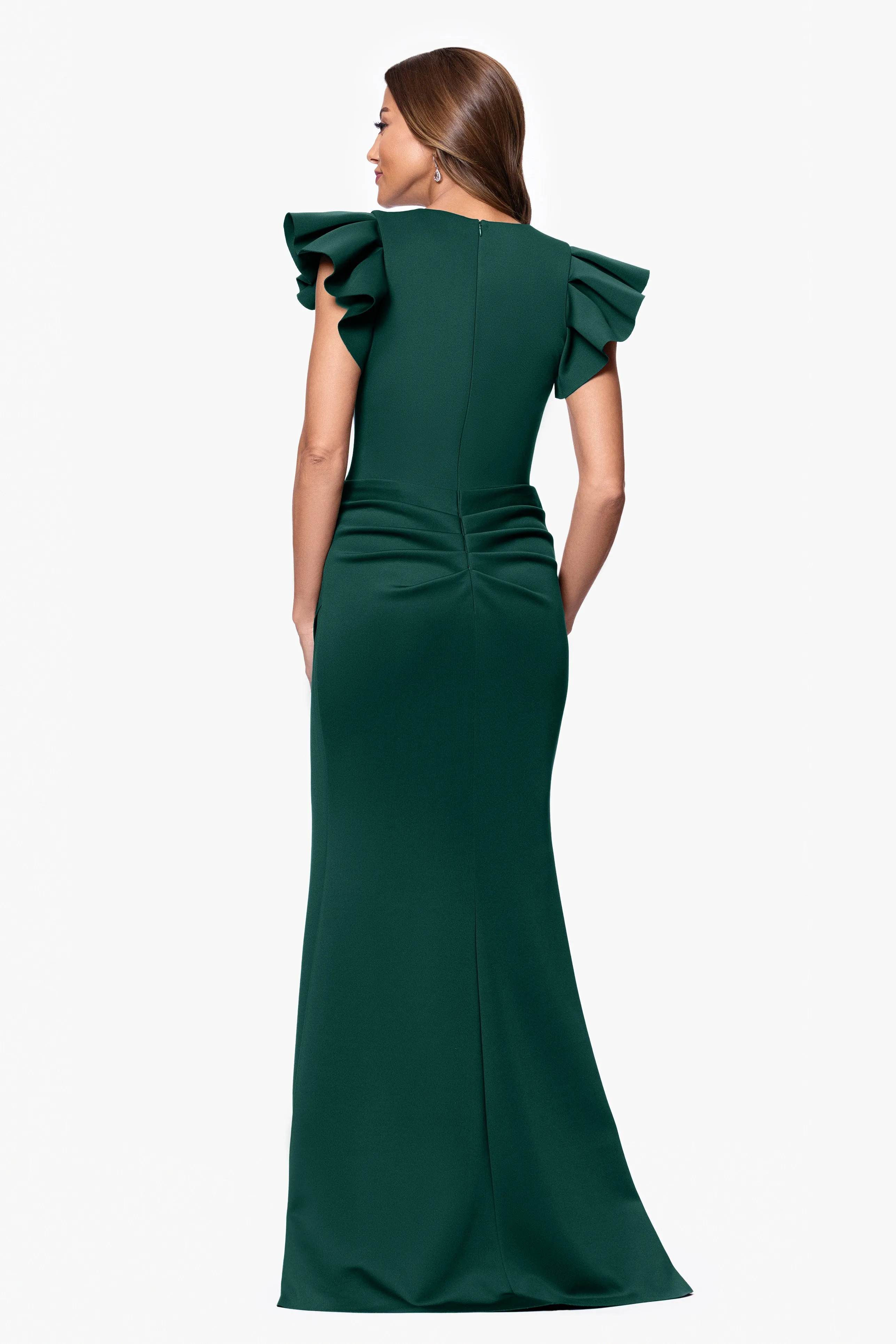 "Anabelle" Techno Scuba Flutter Sleeve V-Neck Floor Length Dress sold by Xscape product image thumbnail 3