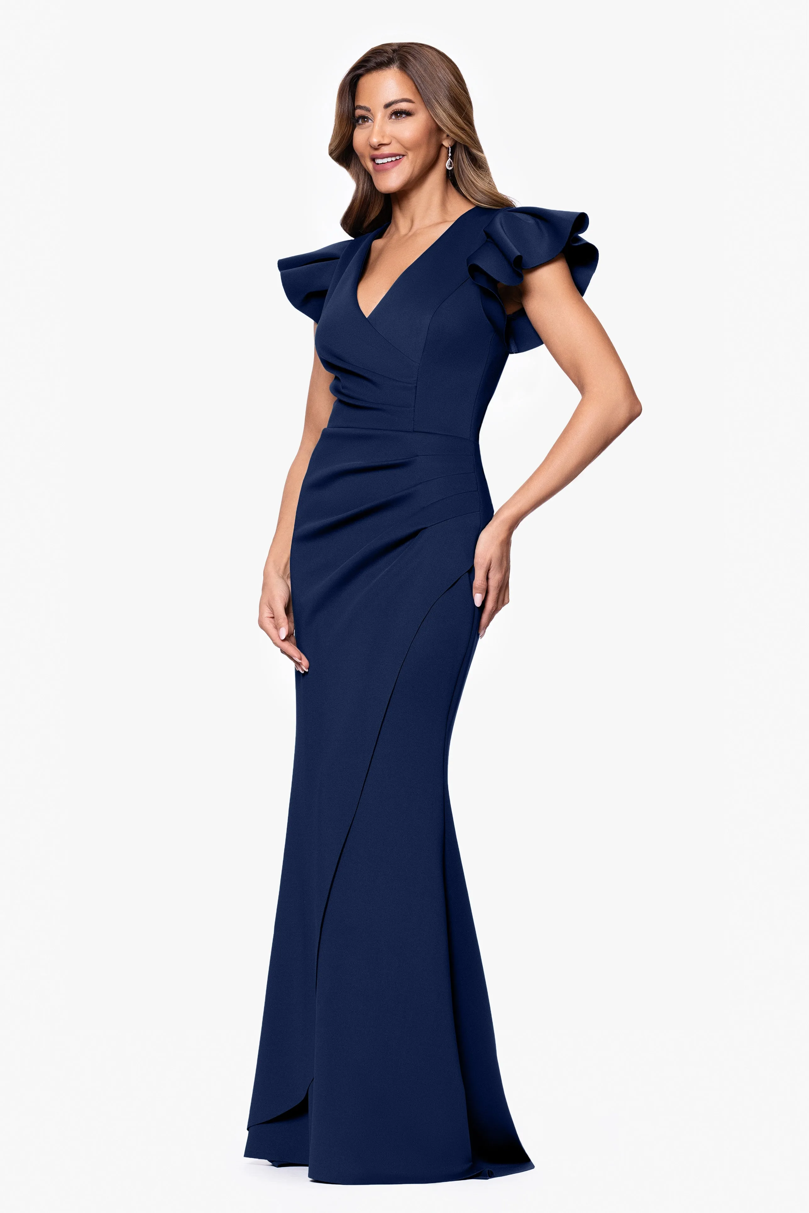 "Anabelle" Techno Scuba Flutter Sleeve V-Neck Floor Length Dress sold by Xscape product image thumbnail 4