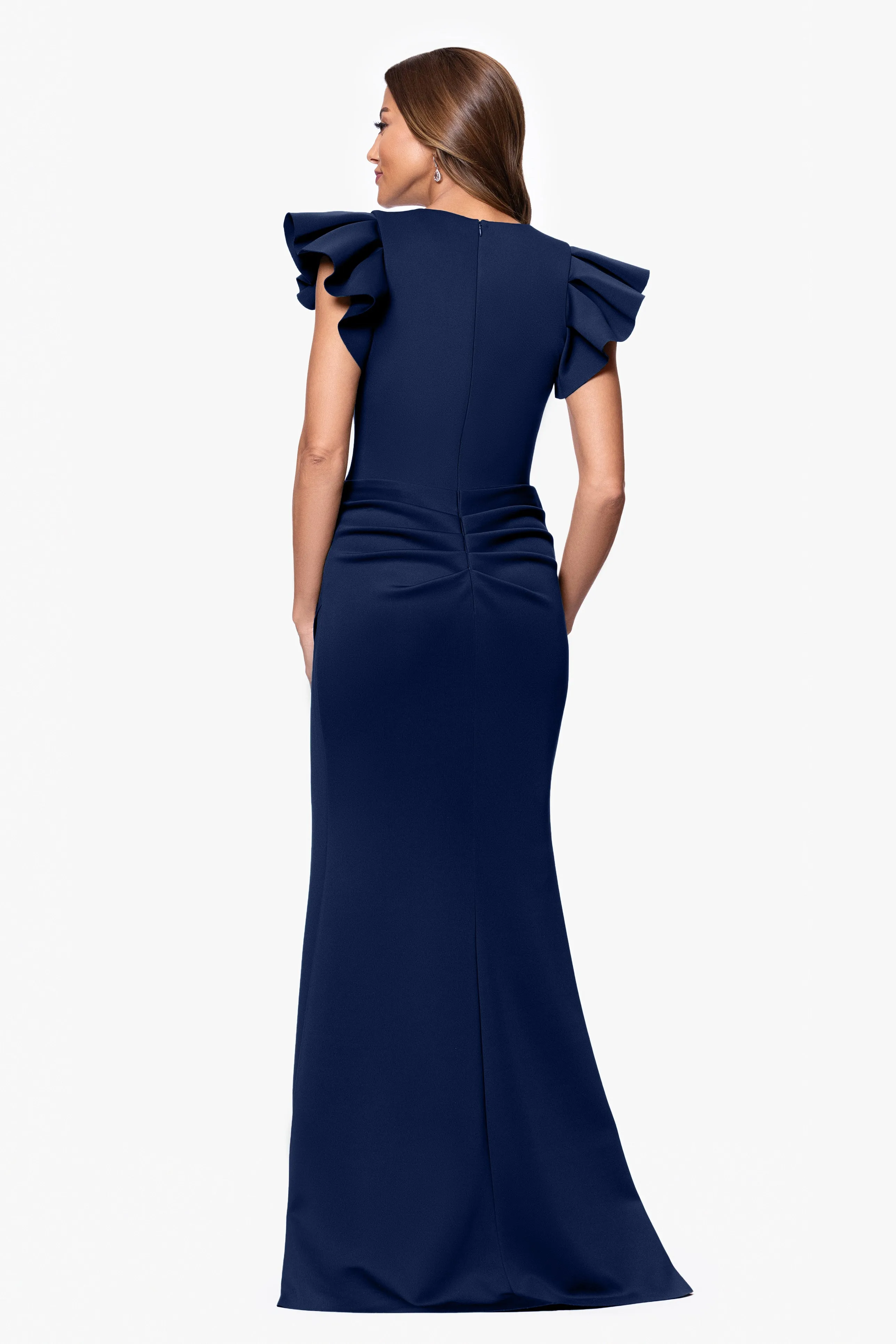 "Anabelle" Techno Scuba Flutter Sleeve V-Neck Floor Length Dress sold by Xscape product image thumbnail 3