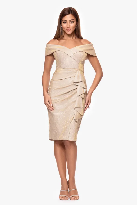 "Lilly" Galaxy Glitter Ruffle Off the Shoulder Knee Length Dress sold by Xscape