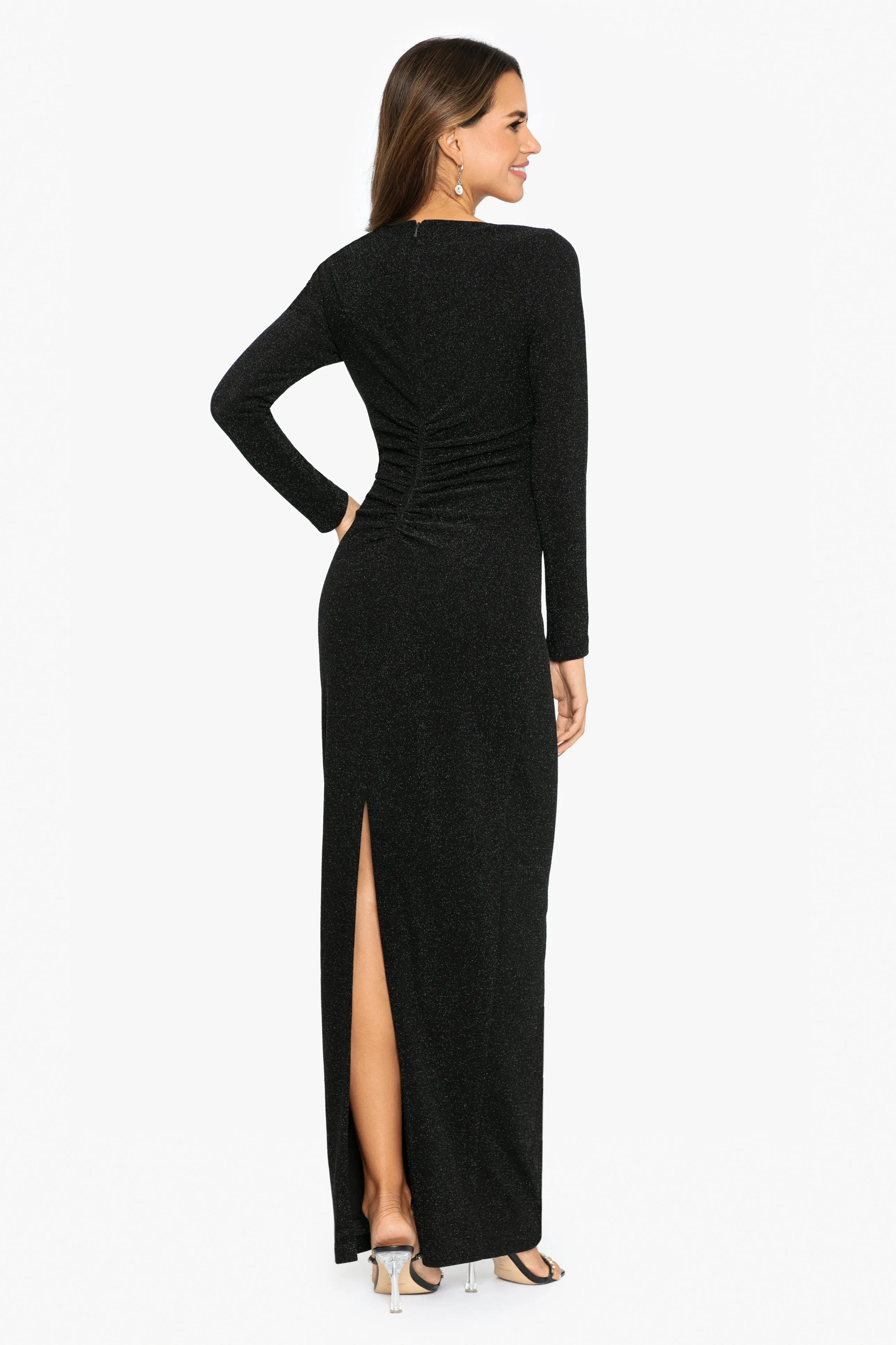"Esmeralda" Long Sleeve Glitter Knit Long Dress sold by Xscape product image thumbnail 3