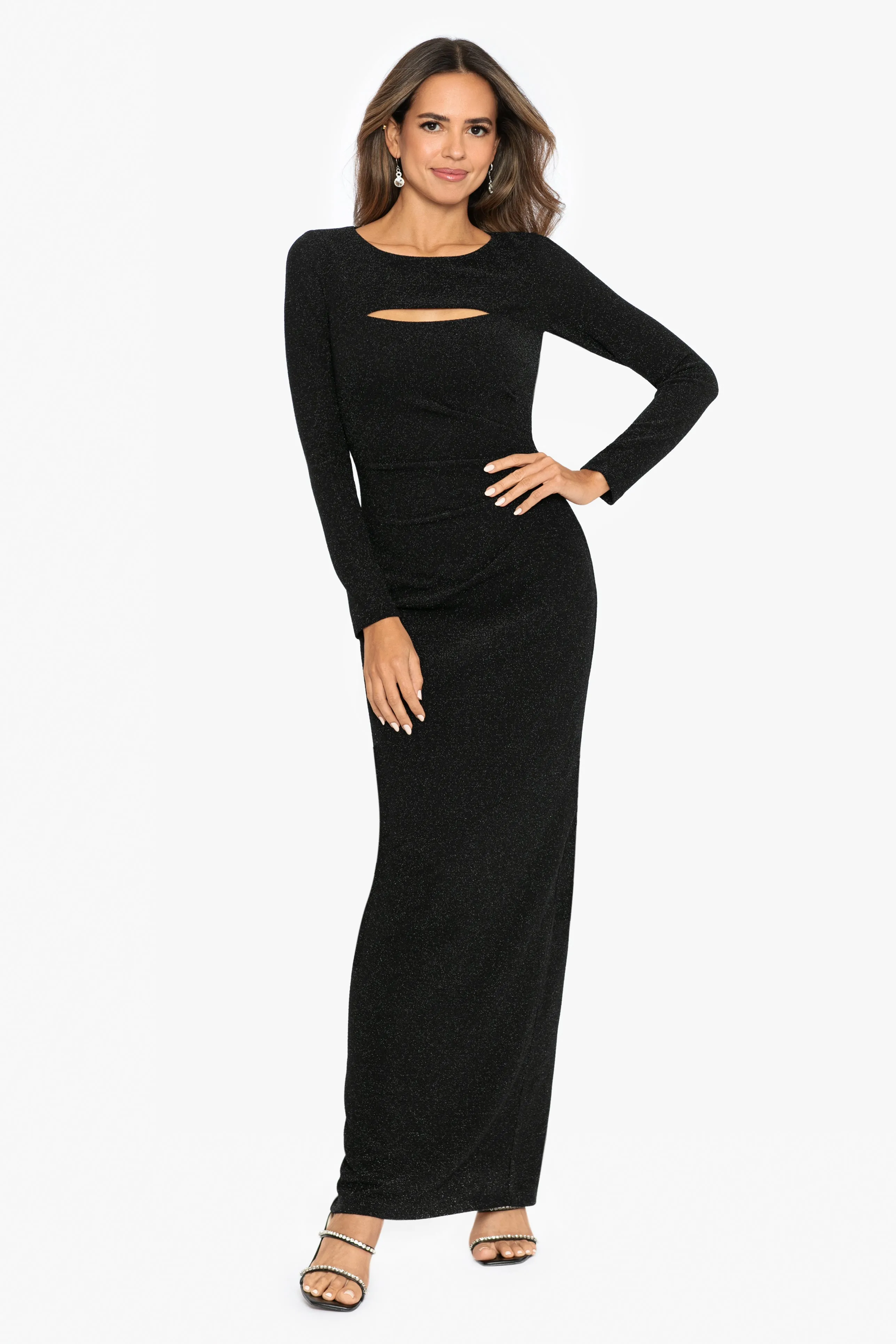 "Esmeralda" Long Sleeve Glitter Knit Long Dress sold by Xscape product image thumbnail 4