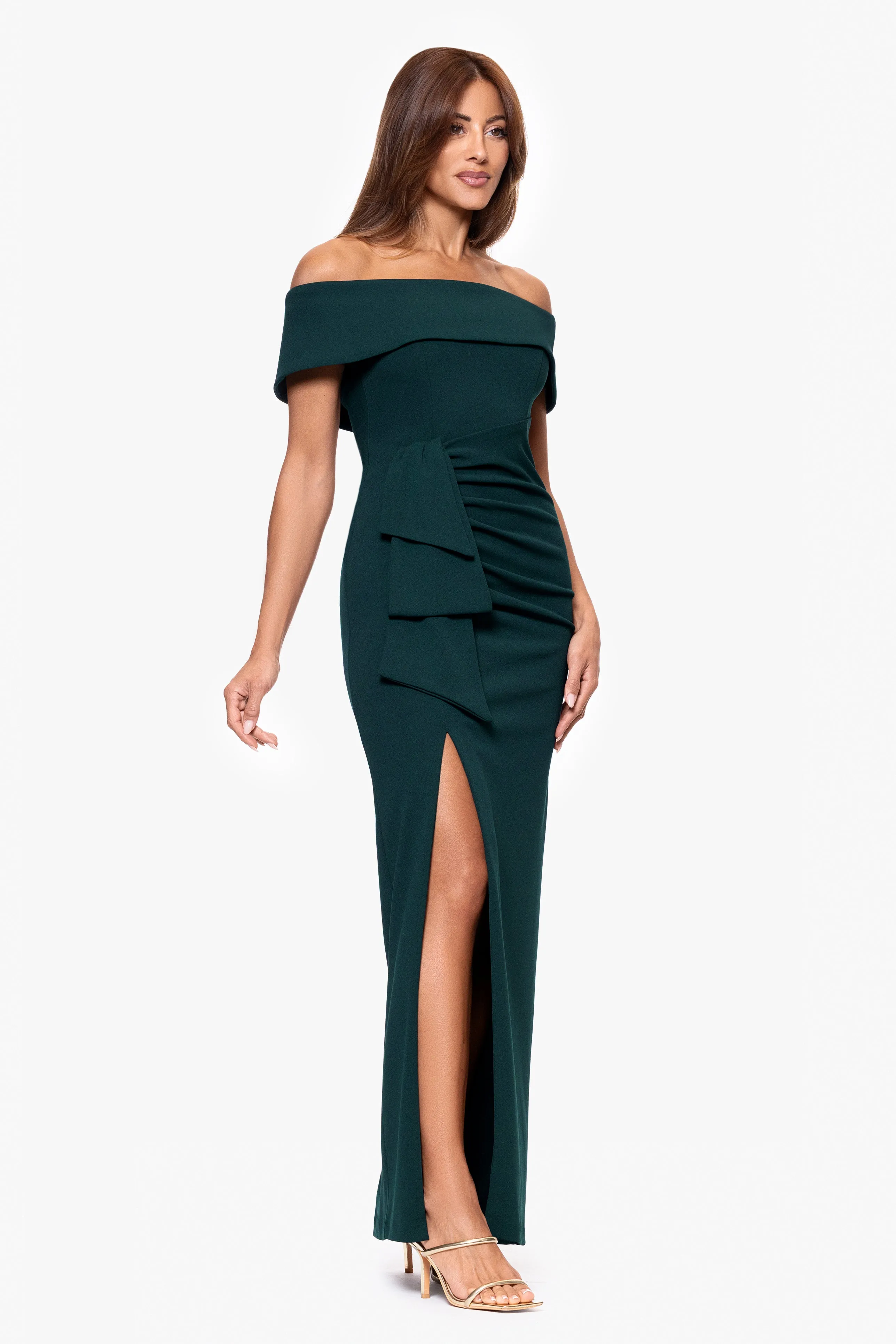 "Camila" Long Off the Shoulder Scuba Crepe Dress sold by Xscape product image thumbnail 4