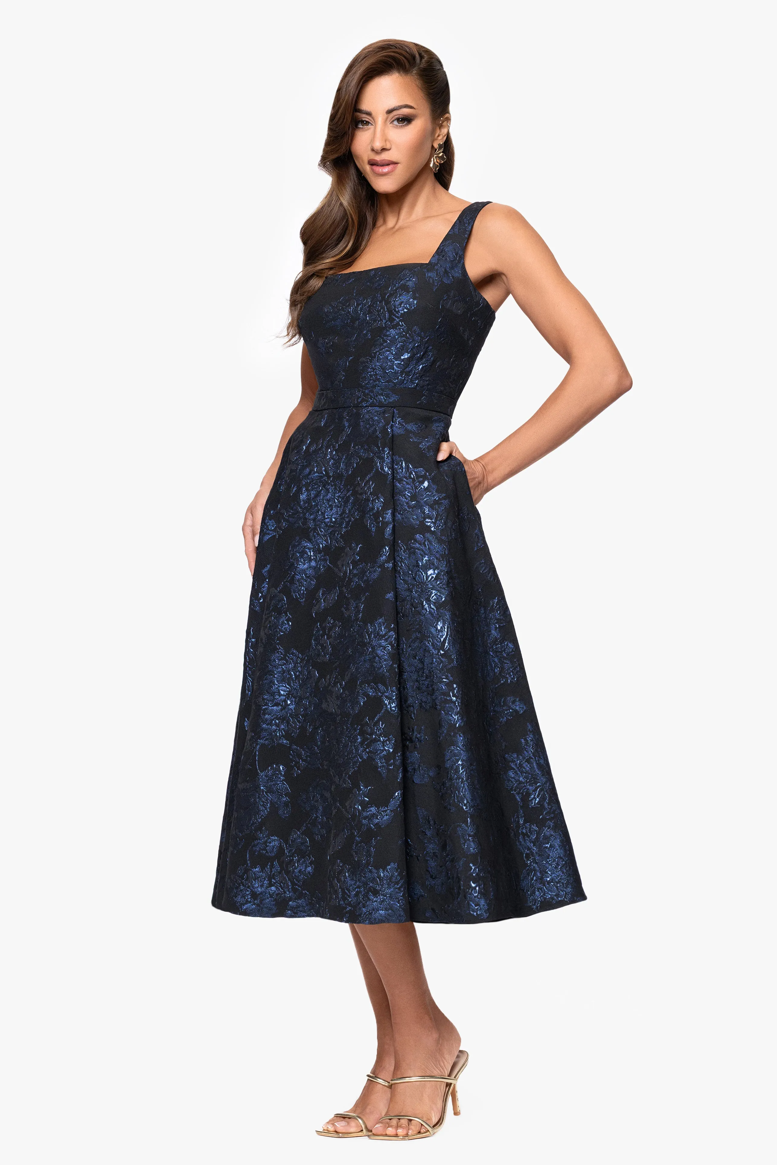 "Mikayla" Brocade Midi Square Neck Dress sold by Xscape product image thumbnail 4