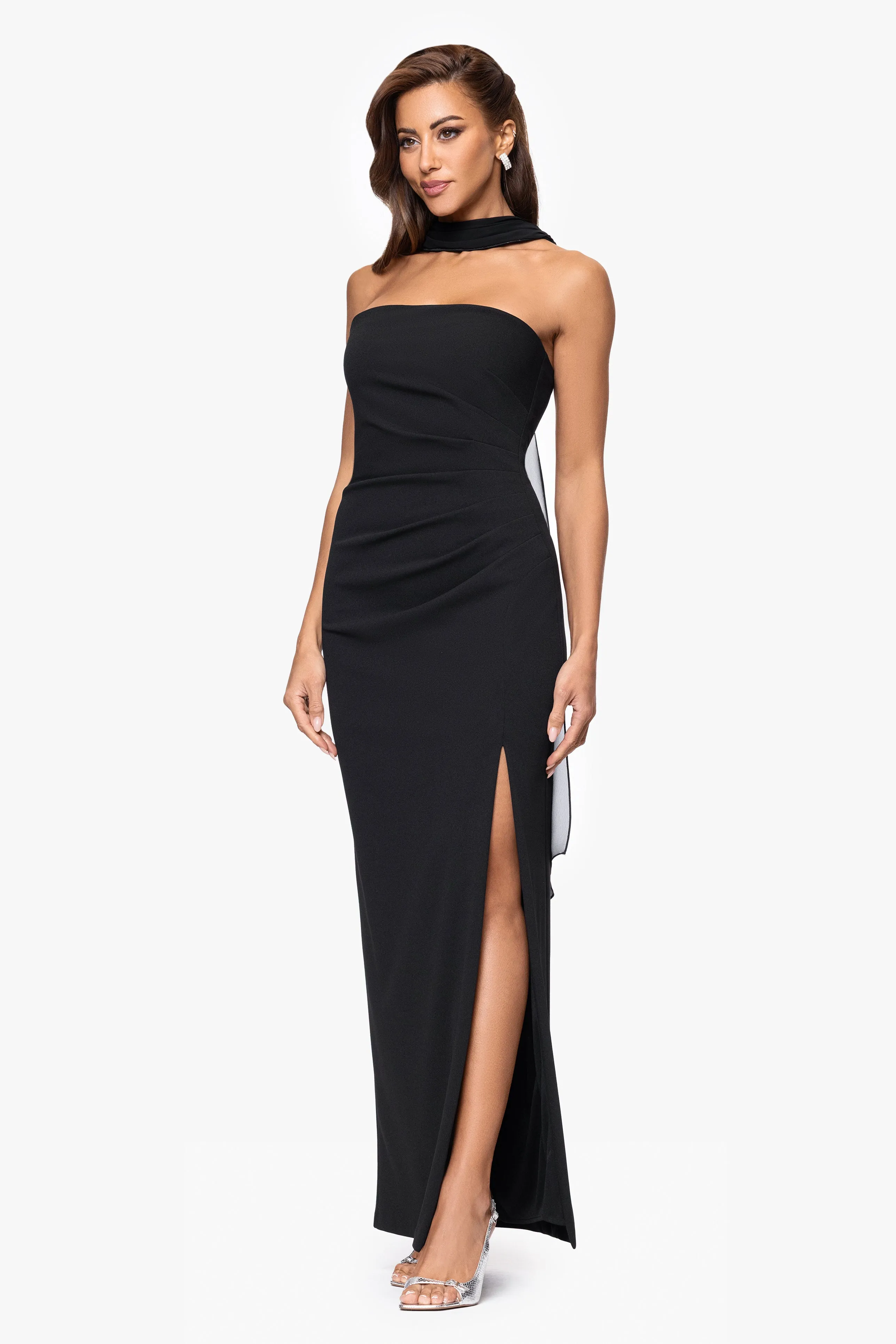 "Jackie" Scuba Crepe Strapless Floor Length Dress With Neck Drape sold by Xscape product image thumbnail 4