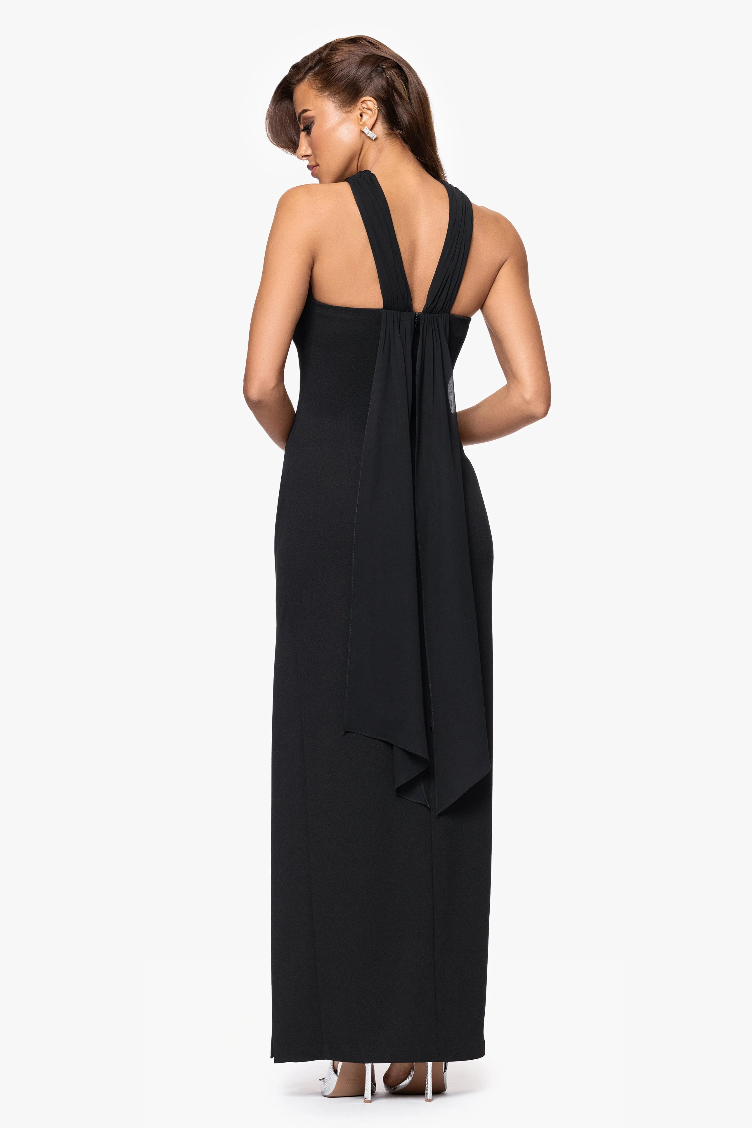 "Jackie" Scuba Crepe Strapless Floor Length Dress With Neck Drape sold by Xscape product image thumbnail 3