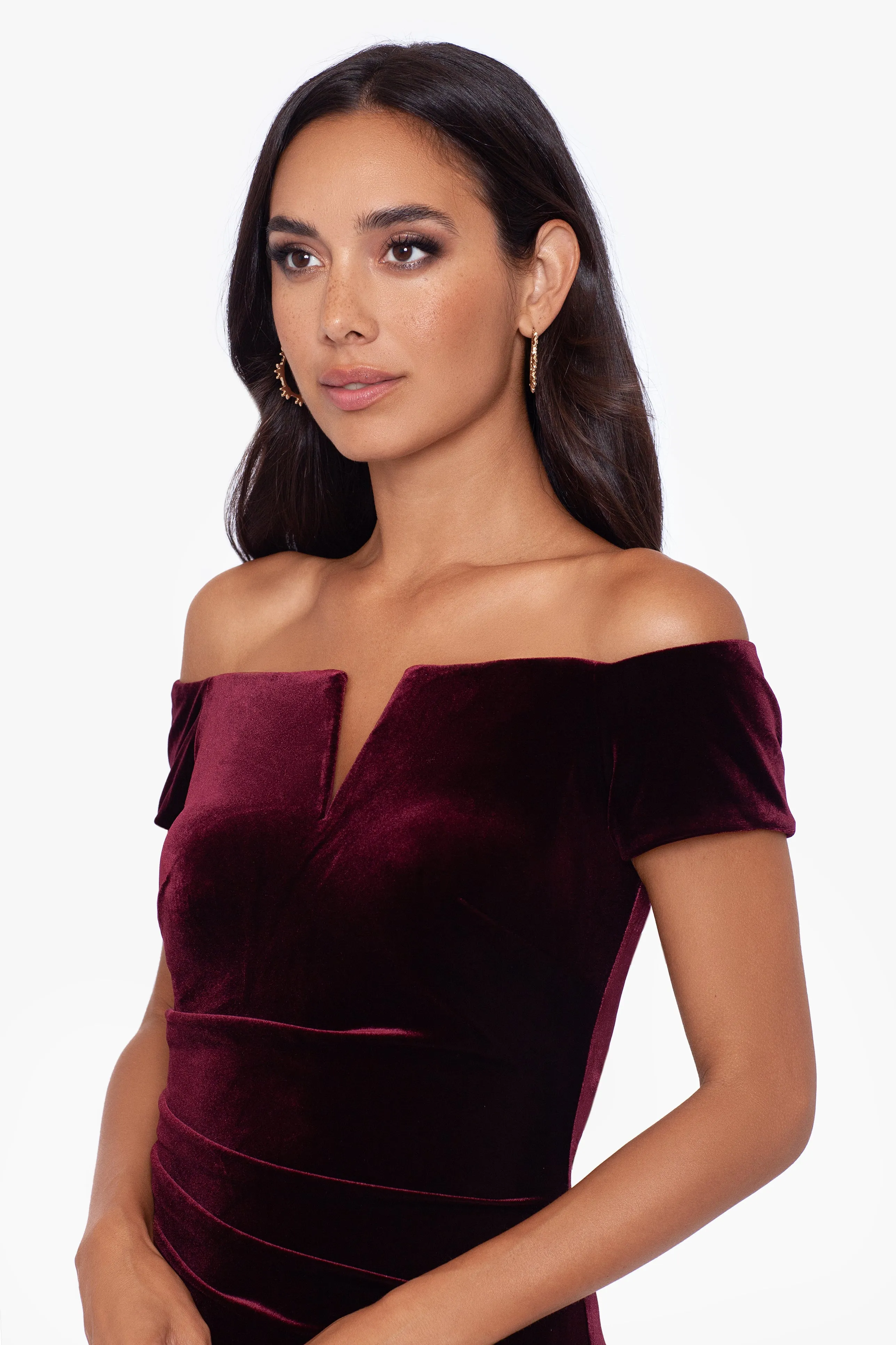 "Esme" Velvet Off the Shoulder Short Dress sold by Xscape product image thumbnail 2