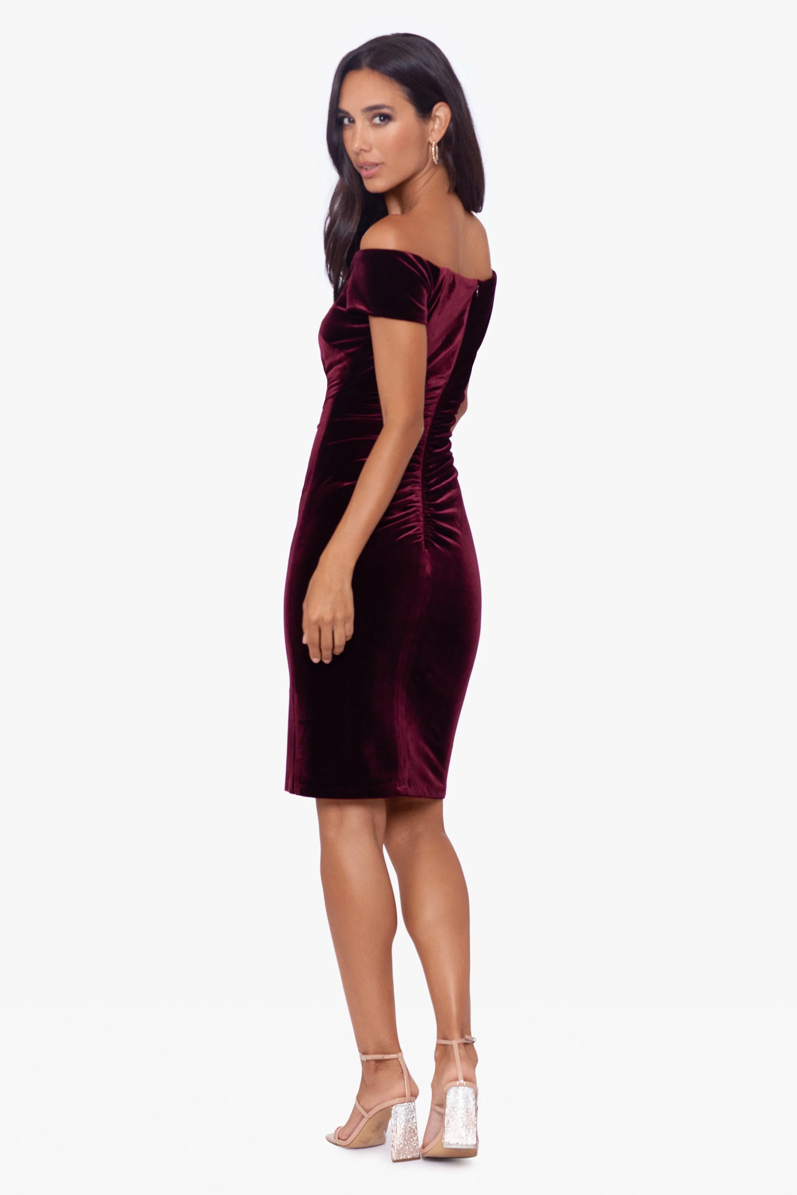 "Esme" Velvet Off the Shoulder Short Dress sold by Xscape product image thumbnail 3