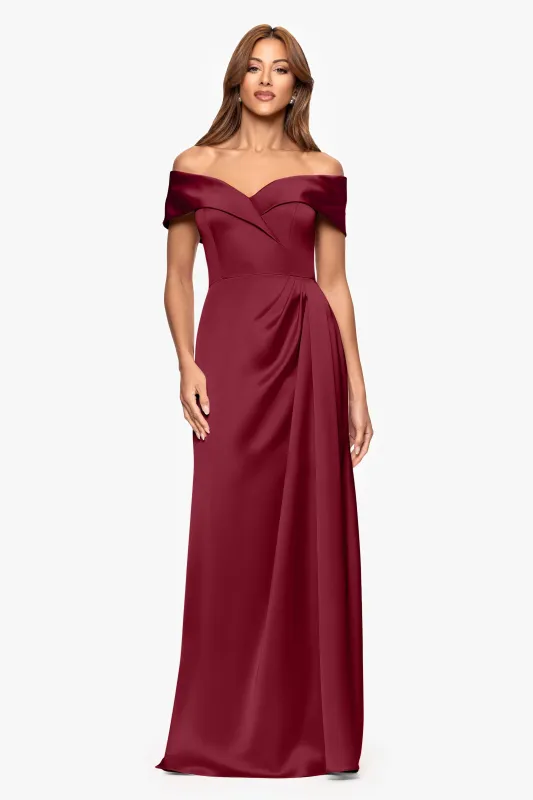"Daliah" Satin Off the Shoulder Floor Length Dress sold by Xscape