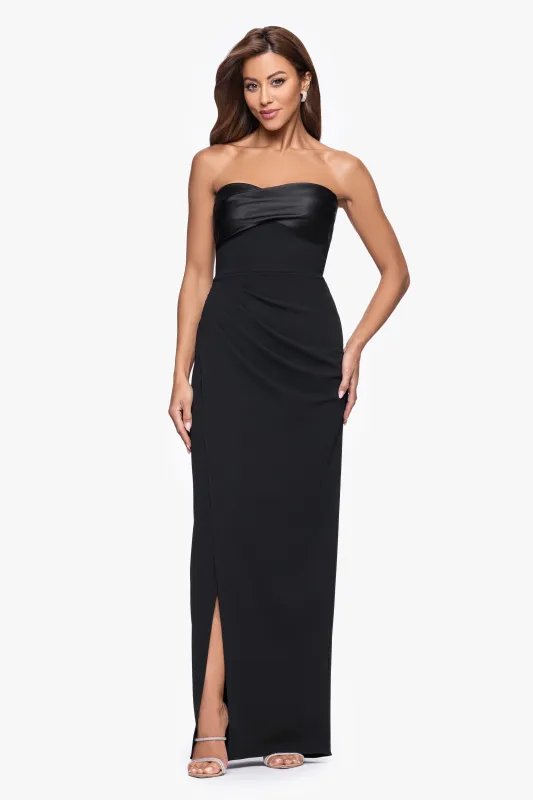 "Roxanne" Scuba Crepe and Satin Strapless Floor Length Dress sold by Xscape