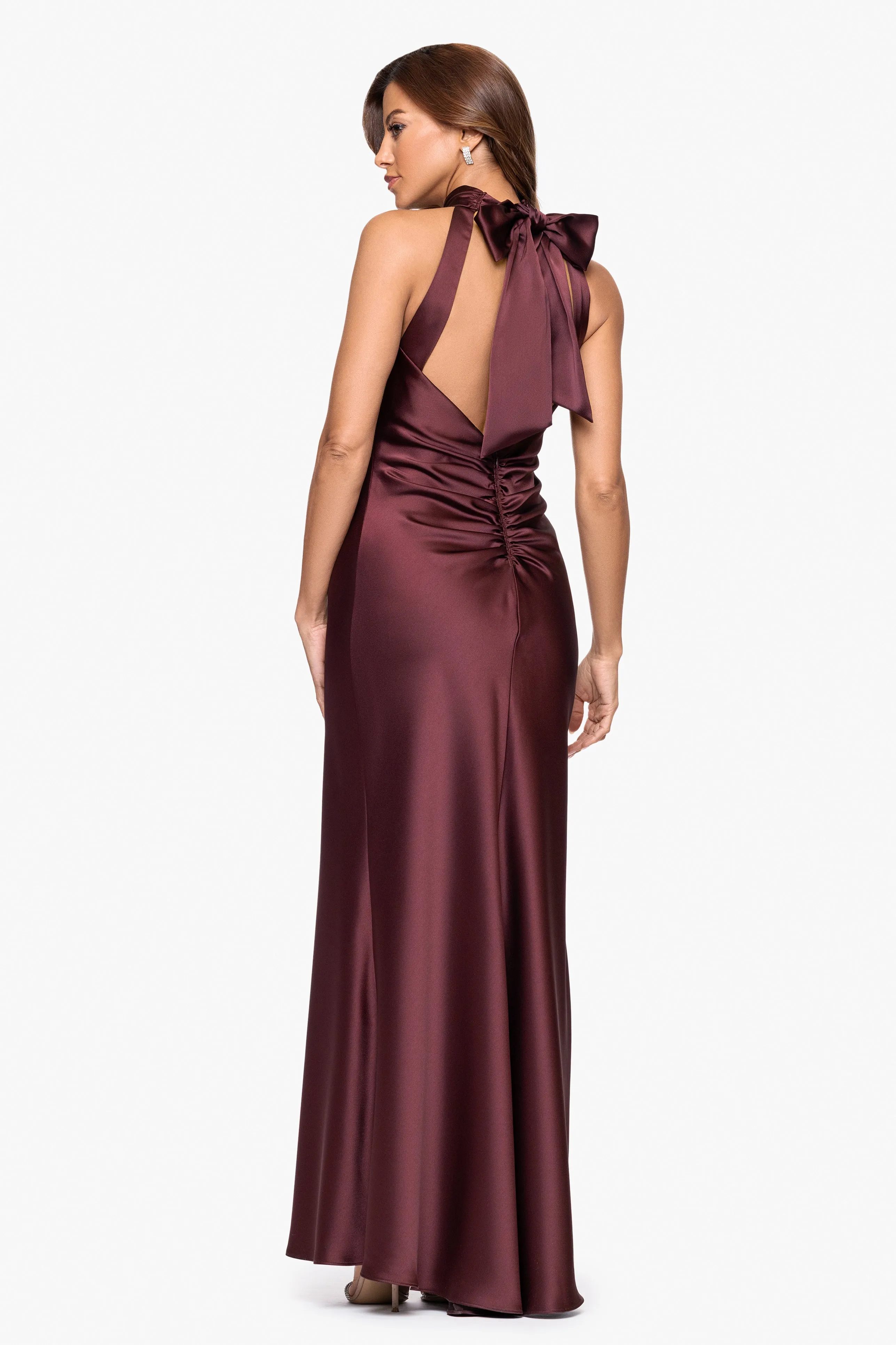 "Ruth" Satin High Tie Neck Backless Floor Length Dress sold by Xscape product image thumbnail 3