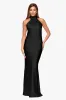 "Ruth" Satin High Tie Neck Backless Floor Length Dress sold by Xscape