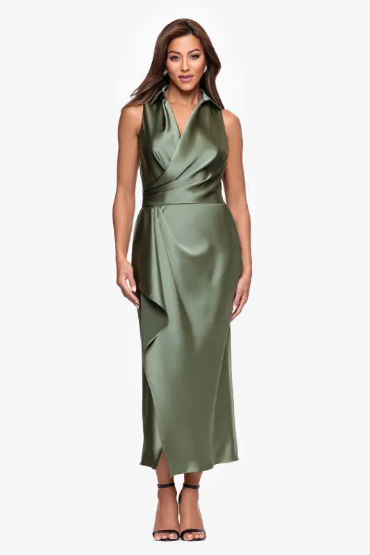 "Roxy" Satin Sleeveless Collard Midi Dress sold by Xscape