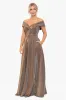Petite "Estelle" Off The Shoulder Long Glitter Dress sold by Xscape
