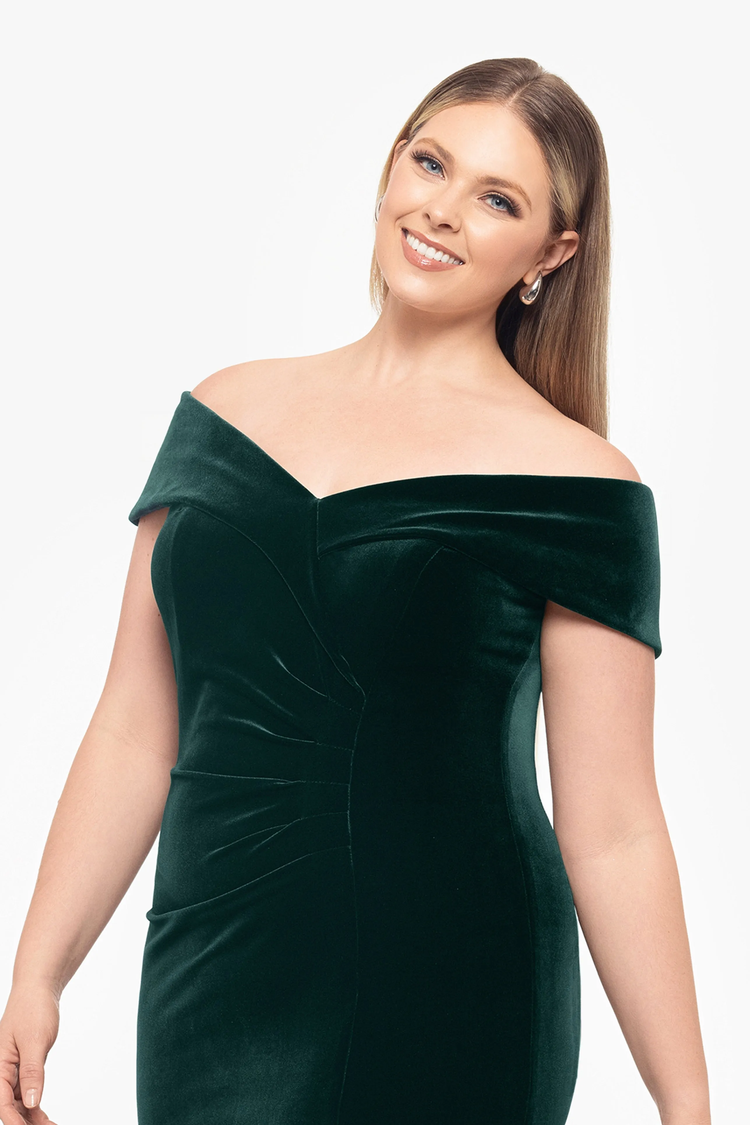 Plus "Charmaine" Long Off the Shoulder Velvet Gown sold by Xscape product image thumbnail 2