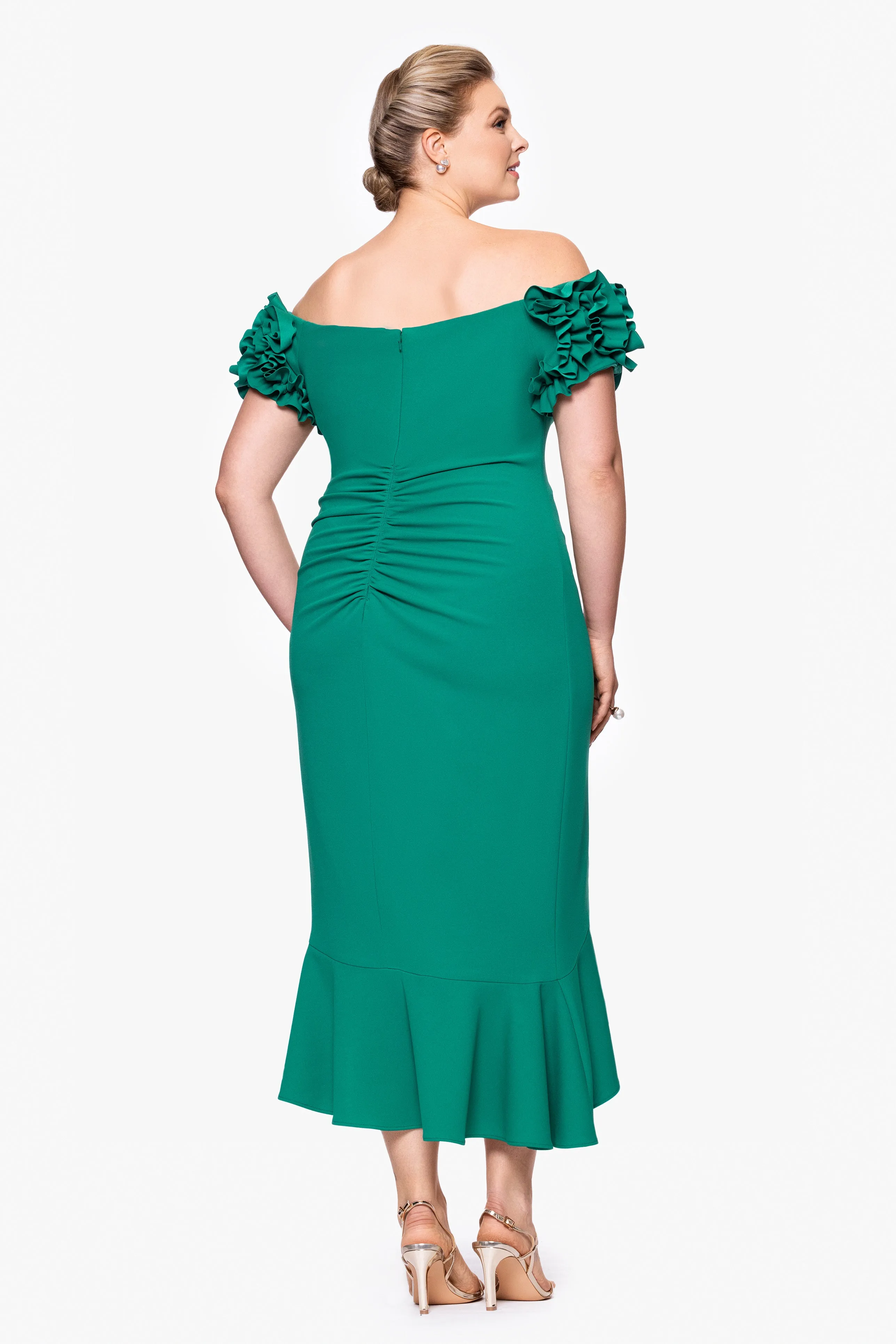 Plus "Loretta" Scuba Crepe Off the Shoulder Ruffle Sleeve Midi Dress sold by Xscape product image thumbnail 5