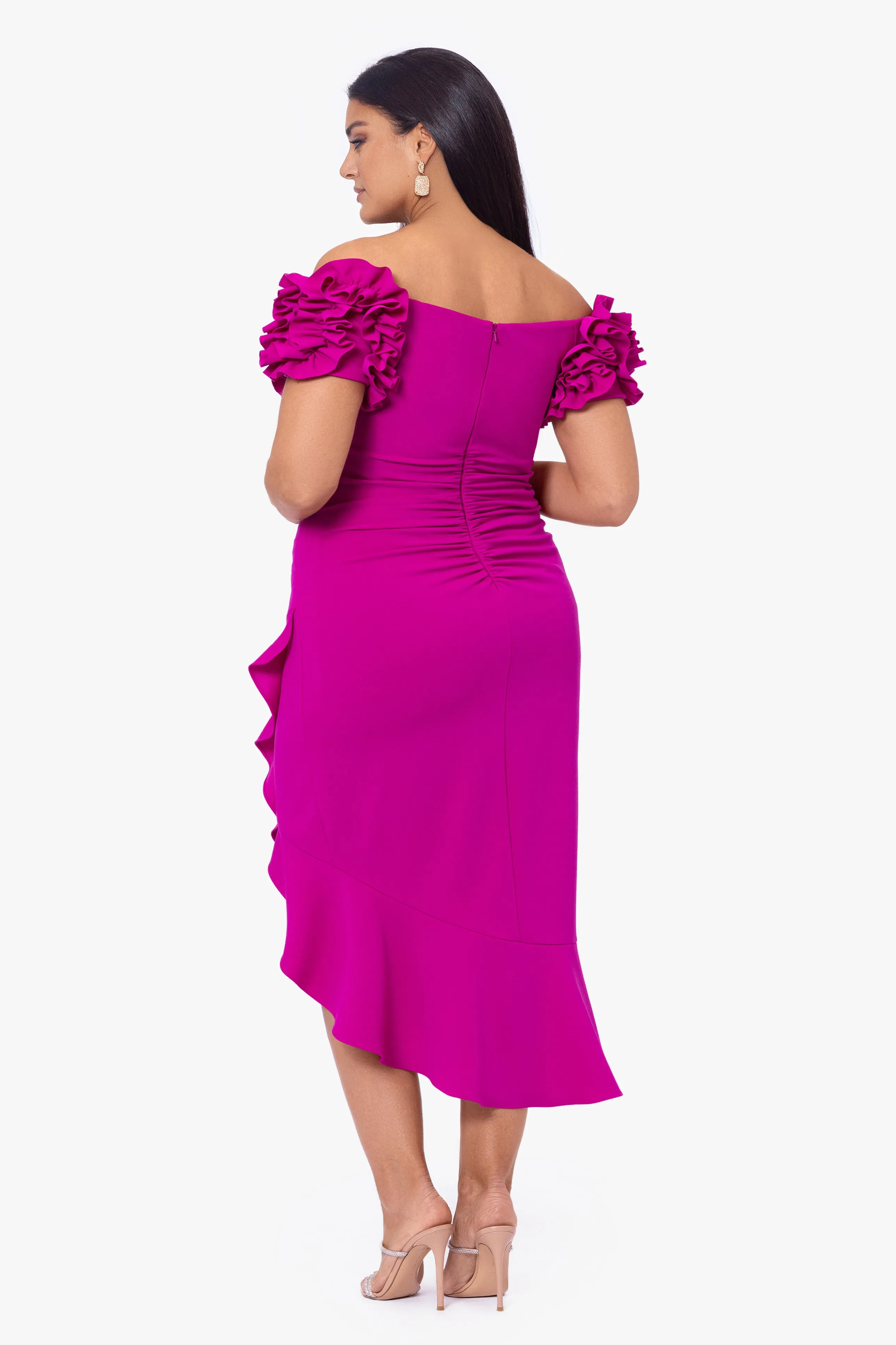 Plus "Loretta" Scuba Crepe Off the Shoulder Ruffle Sleeve Midi Dress sold by Xscape product image thumbnail 2
