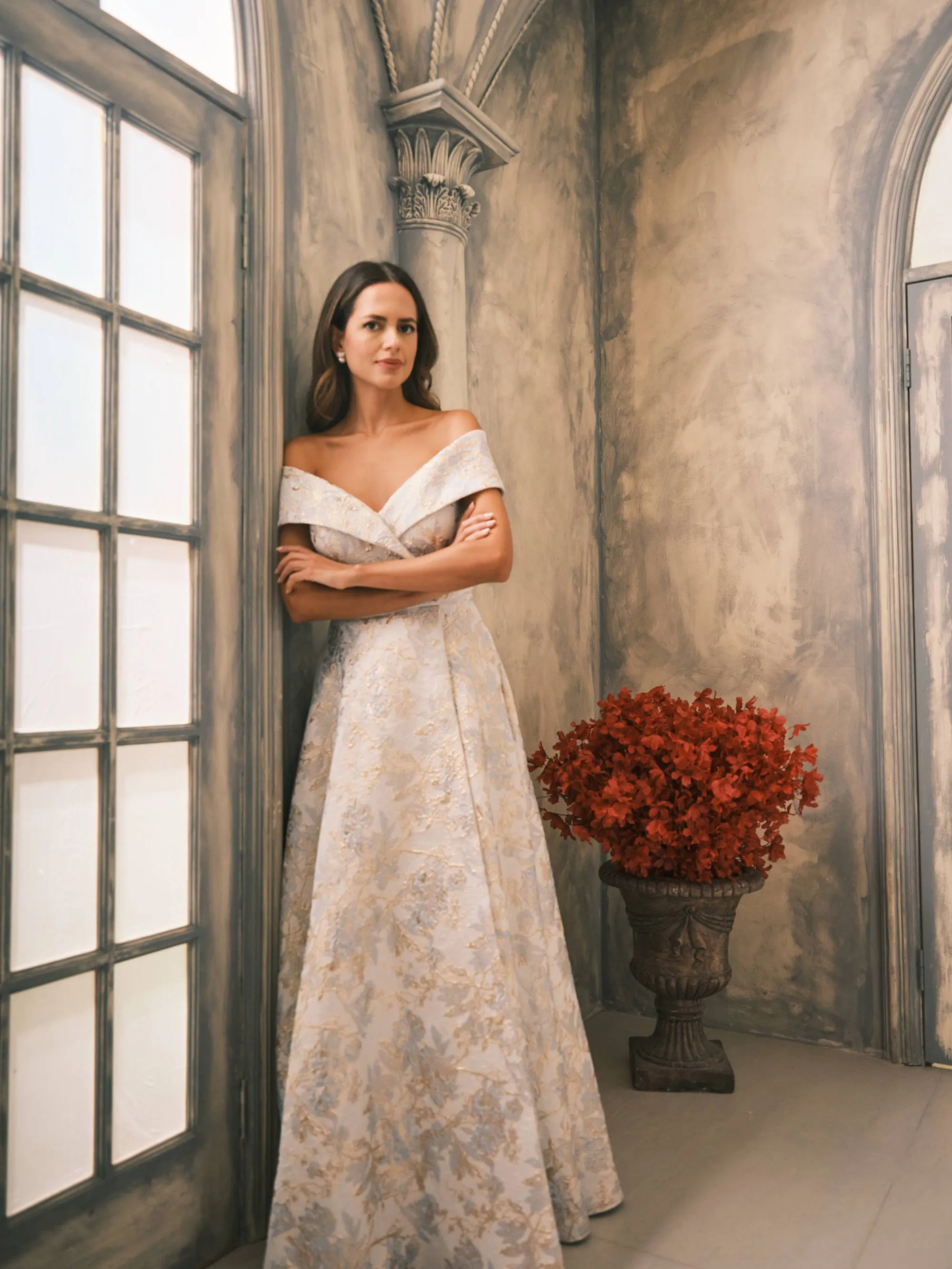 "Melissa" Brocade Off the Should V-Neck Ballgown sold by Xscape product image thumbnail 5