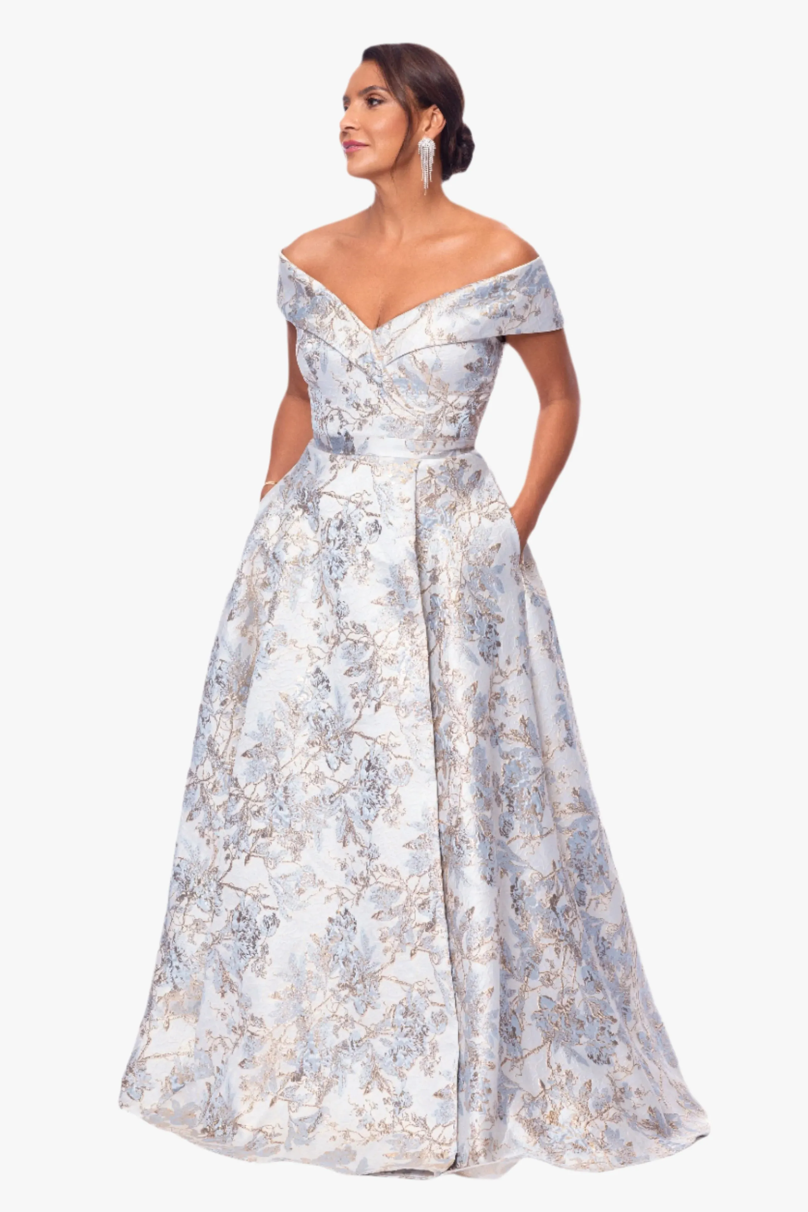 "Melissa" Brocade Off the Should V-Neck Ballgown sold by Xscape product image thumbnail 4