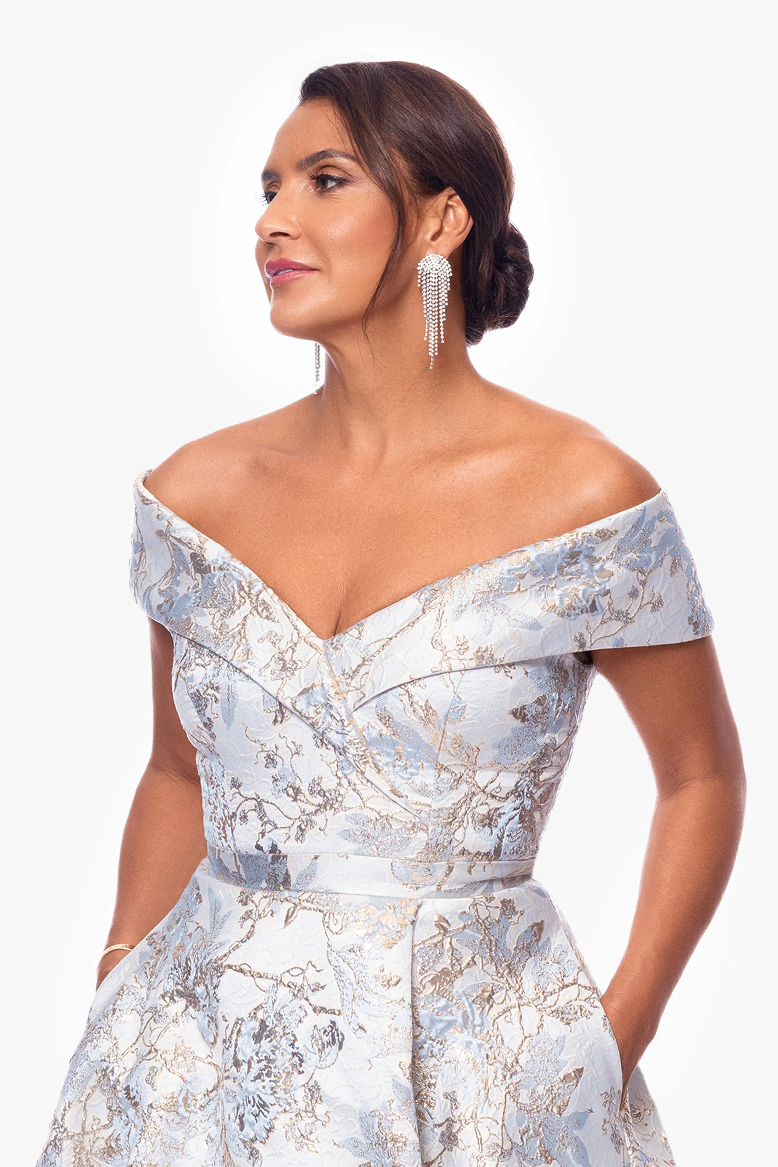 "Melissa" Brocade Off the Should V-Neck Ballgown sold by Xscape product image thumbnail 2