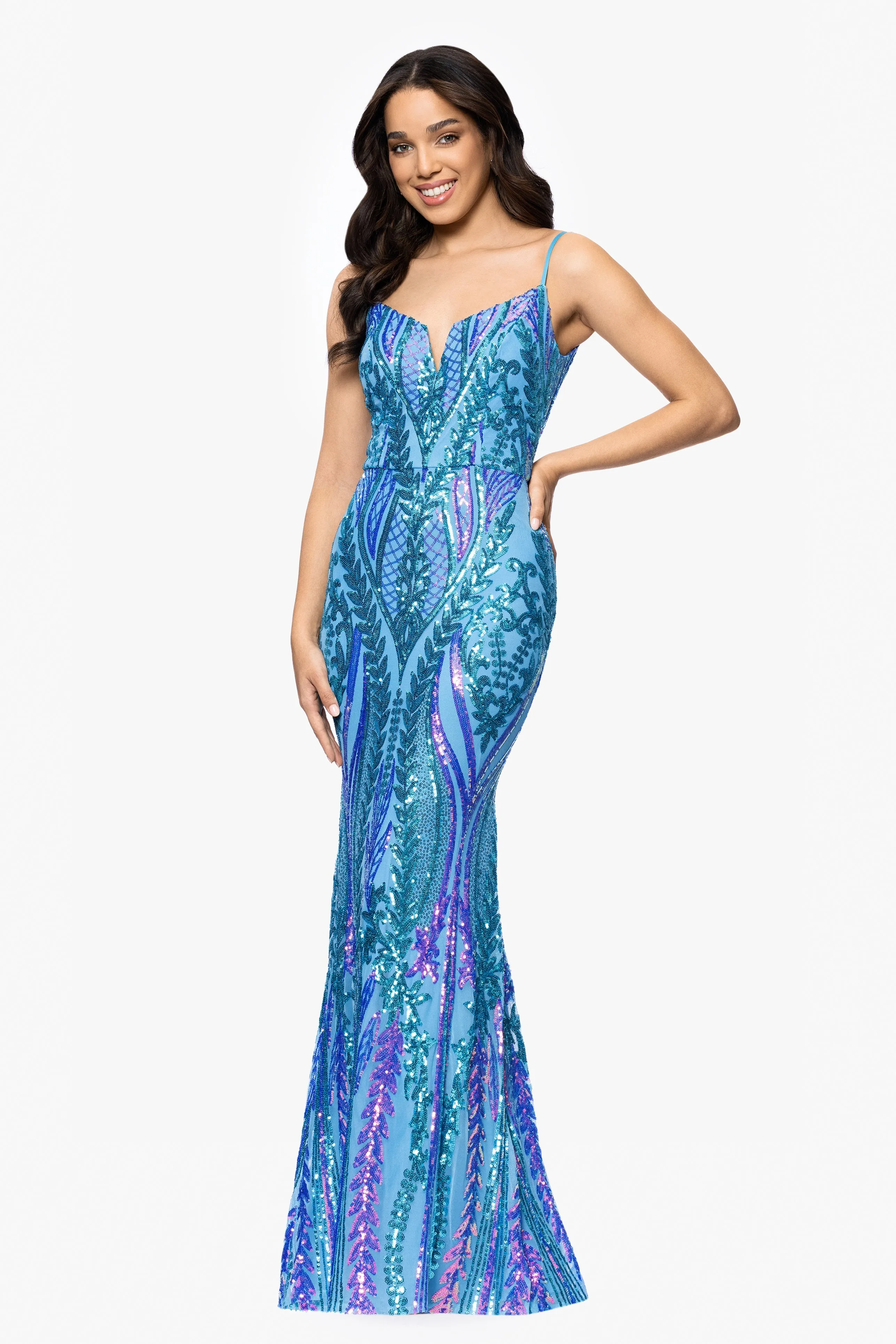 Blondie Nite "Christine" Spaghetti Strap Floor Length Sequin Dress sold by Xscape product image thumbnail 4