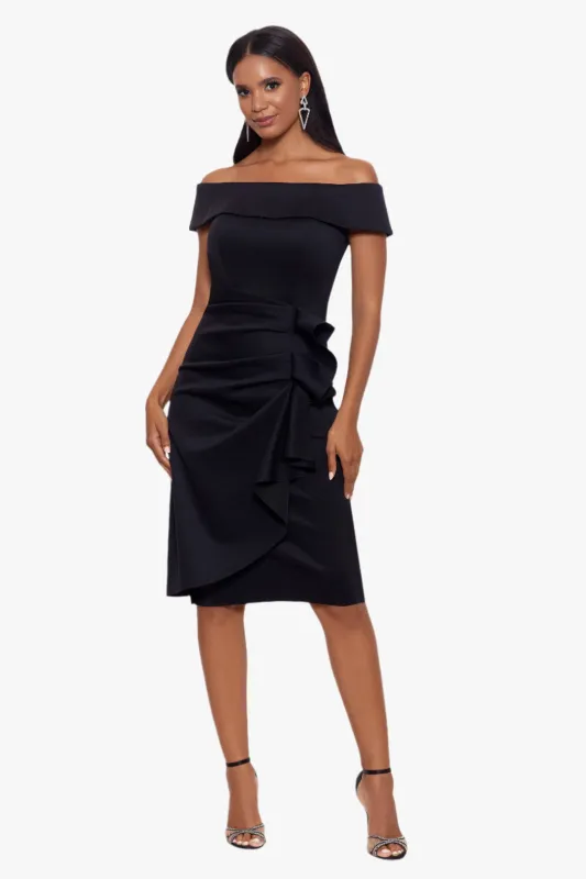 "Vanessa" Short Off The Shoulder Scuba Crepe Side Ruched Dress sold by Xscape